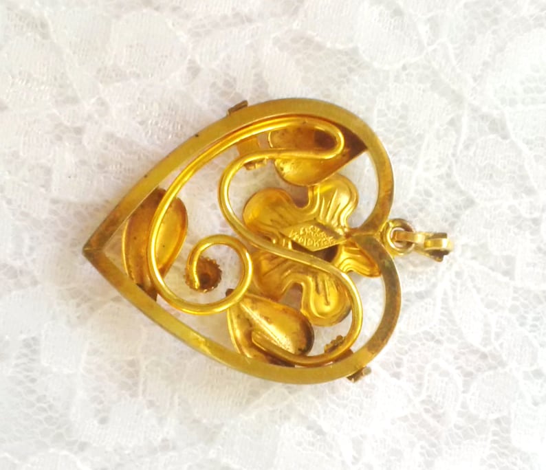 Floral Orange Blossom Design Co Vintage or Antique Heart Pendant Art Deco Style 10K Mult-Tone Gold Fill Signed A.S