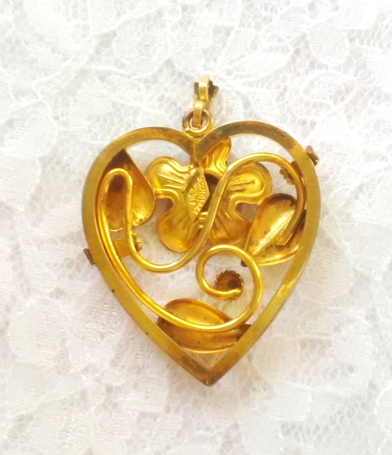 Floral Orange Blossom Design Co Vintage or Antique Heart Pendant Art Deco Style 10K Mult-Tone Gold Fill Signed A.S