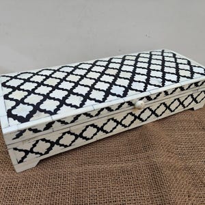 Bone Inlay box in wood floral box table decor Black color box handmade coffee table box ottoman box bone inlay Moroccan decor jewellery box