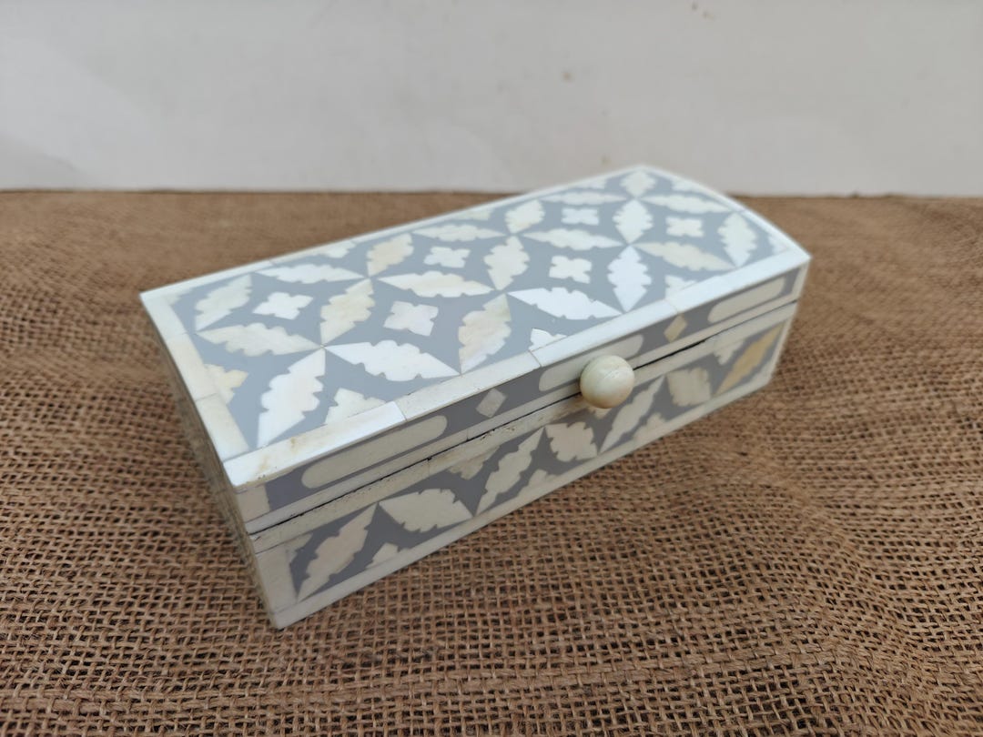 Bone Inlay Box in Wood Floral Box Table Decor Grey Color Box Handmade ...