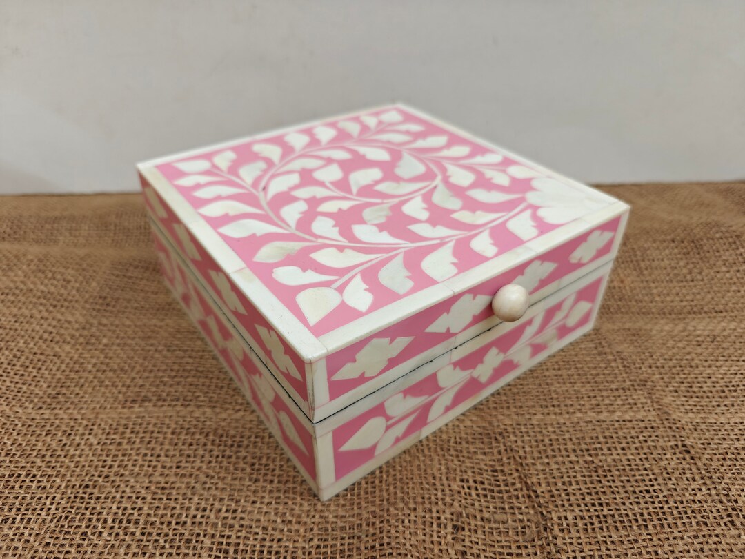 Bone Inlay Box in Wood Floral Box Table Decor Pink Color Box Handmade ...