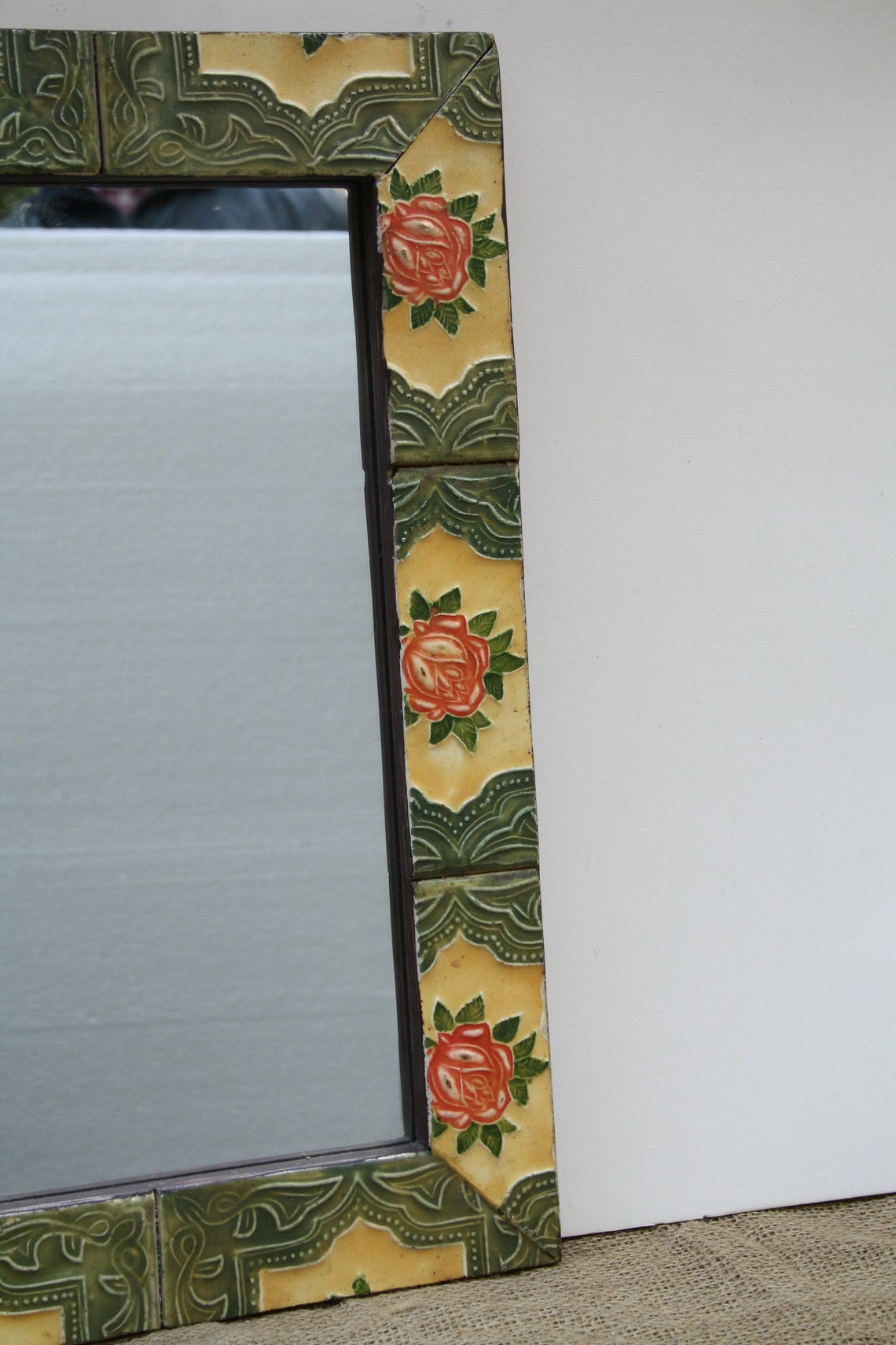 Vintage mirror tile mirror frame Wood Wall Mirror Wood Etsy