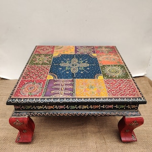 painted table painted foot stool wood table Indian handmade table grinder table square table Indian square coffee table low coffee table