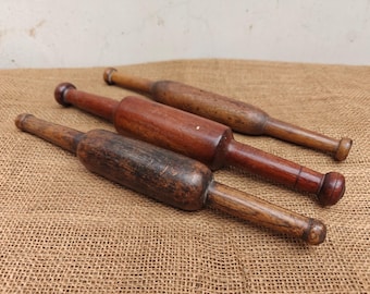 Conjunto de 3 rolos de madeira Belan para decoração de cozinha indiana vintage.