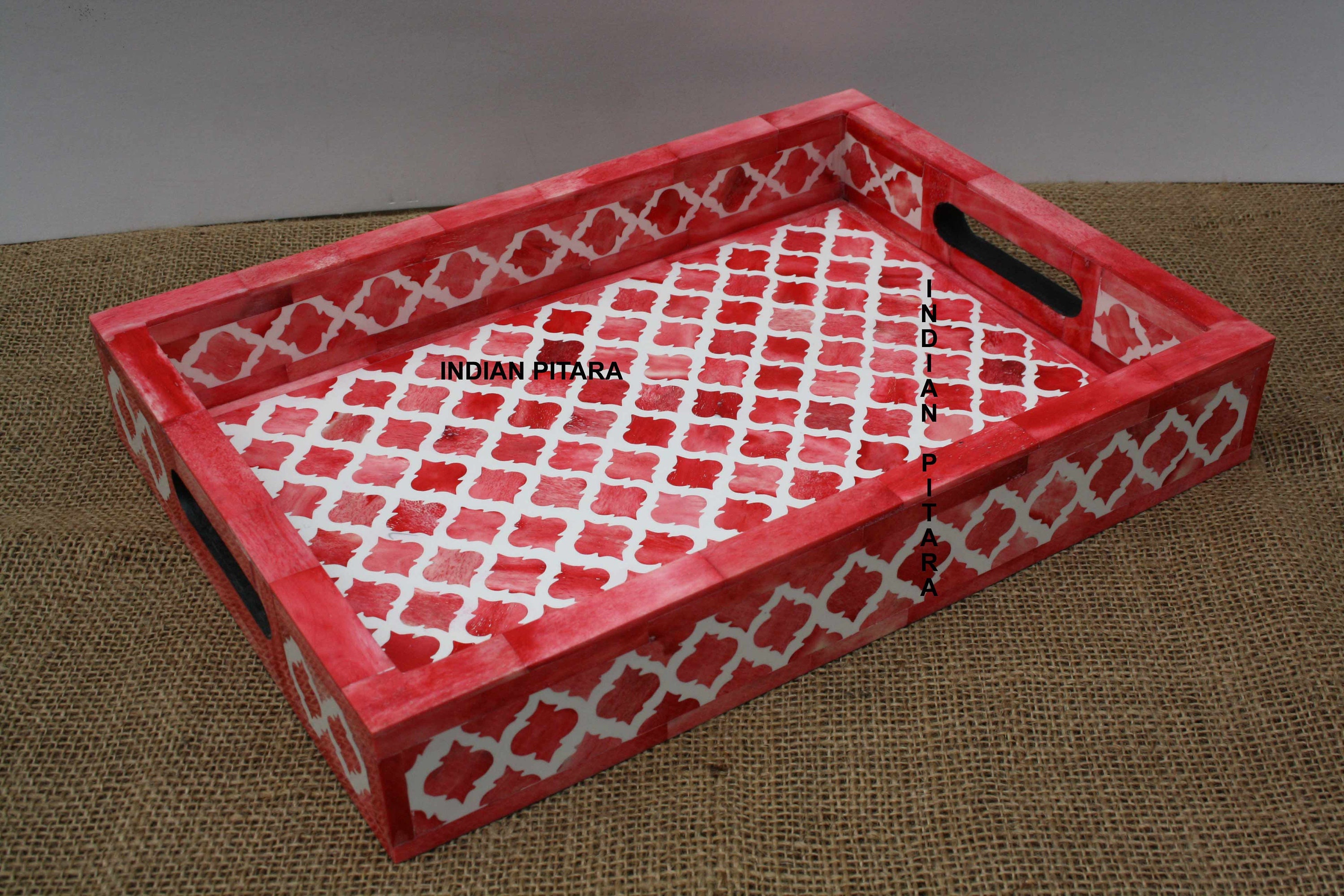 Bone Inlay tray in wood floral tray table decor pink color Etsy
