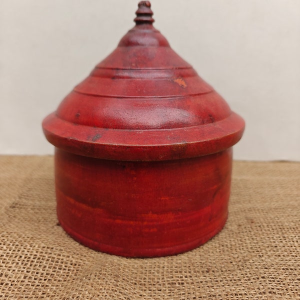 Vintage Wood Indian Tikka Box Bindi powder Box Kum Kum Box Box with Lid coloured box with patina Indian painted box