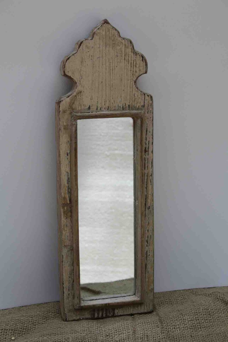 Wood Vintage Wall Mirror Moroccan Distressed Look Antique Dressing