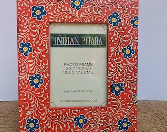 Wood photo frame handmade hand painted Indian Decor Art Picture table colorful size 5x7