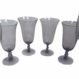 Vintage Purple Glass Stemware Wine Antique Amethyst Purple set of 4 Glasses-