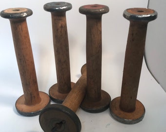Vintage Wood Textile Spool Bobbins Set of 5 Bobbins each about 5 inches tall