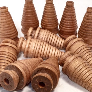 Wooden Spools Wood 6 Small Factory Reclaimed Industrial Quills Textile Spinning Bobbins Vintage Wood NOS Medium Wood tone Beads :