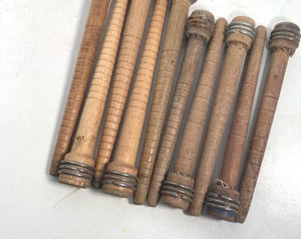 Wood Spools Wooden Quills 7 3/8" and 8 3/4" Reclaimed Primitive lot of 10