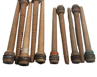 Wood Spools Wooden Quills 7 3/8" and 8 3/4" Reclaimed Primitive lot of 10