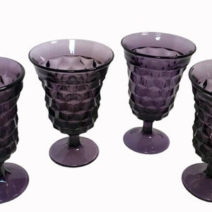 Vintage Purple Glass Fostoria American Stemware Footed Water Glasses Antique Purple Glassware Antique Amethyst Purple Set of 4: