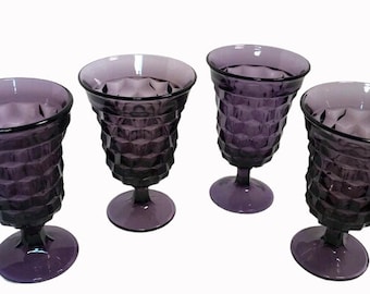 Vintage Purple Glass Fostoria American Stemware Footed Water Glasses Antique Purple Glassware Antique Amethyst Purple Set of 4: