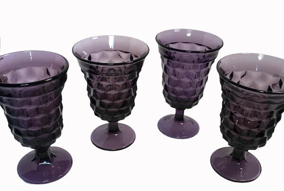 Vintage Purple Glass Fostoria American Stemware Footed Water
