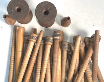 Wood Spools Bobbins Wooden Industrial 3"-10" Vintage Quills Mix Lot-30: