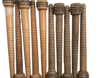 Vintage Wood Bobbins, 8" long, and 8.75", Reclaimed Industrial Textile Spools, Lot of 10
