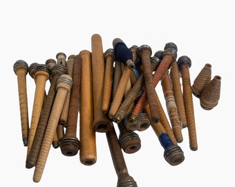 Vintage Wood Bobbins: Reclaimed Textile Spools, Industrial Decor - Lot of 30