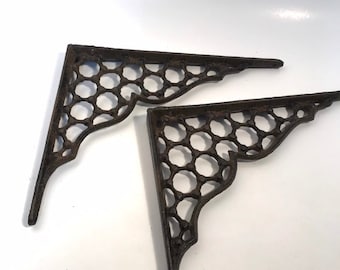 Cast iron shelf brackets, pair, vintage style. FREE SHIPPING
