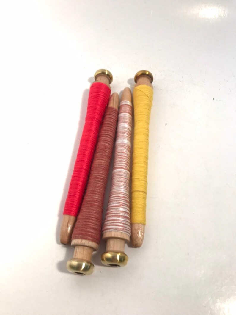 free shipping wrapped threaded Primitive Quills Industrial Spinning Textile lot SHINY BRASS END Spools Bobbins Lot of 12 items