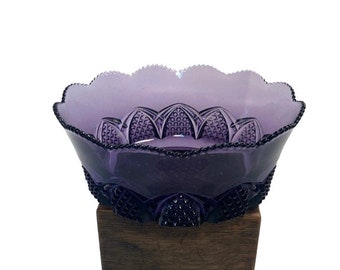 Amethyst Purple Glass Candy Dish: Embossed Trinket Bowl