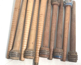Wood Spools Wooden Quills 7 3/8" and 8 3/4" Reclaimed Primitive lot of 10