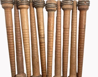 Vintage Wood Bobbins, 8.75", Reclaimed Textile Spindles, Industrial Decor - Lot of 10