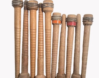 Wood Spools Wooden Quills 7 3/8" and 8 3/4" Reclaimed Primitive lot of 10