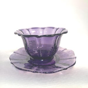 Fostoria Baroque Amethyst Purple condiment serving bowl and plate irradiated