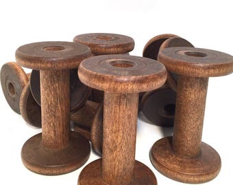 Silk Spools Bobbins Wood Factory Reclaimed Industrial Quills Wooden Textile Spinning, Lot of 10