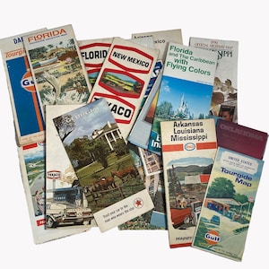 Vintage Maps Atlas Road Trip Foldable Antique Ephemera Travel Guides 1970&#39;s