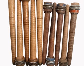 Wood Spools Wooden Quills 7 3/8" and 8 3/4" Reclaimed Primitive lot of 10