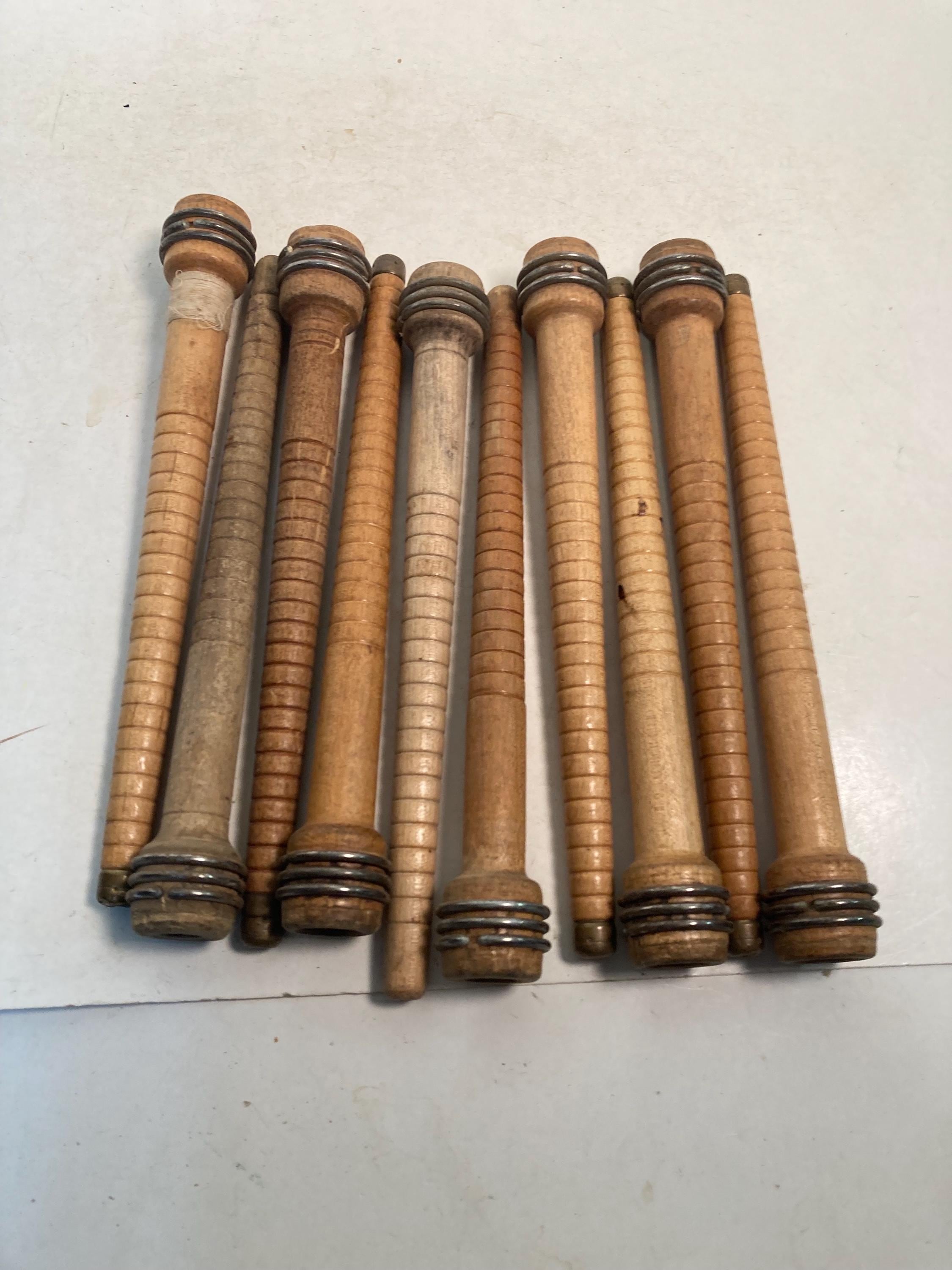 Wood Bobbins Wooden Quills Vintage Spindles Antique Factory Reclaimed Industrial 8.75" lot of 10: