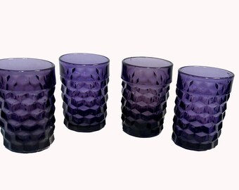 Vintage Fostoria American Purple Glass Tumblers - Set of 4