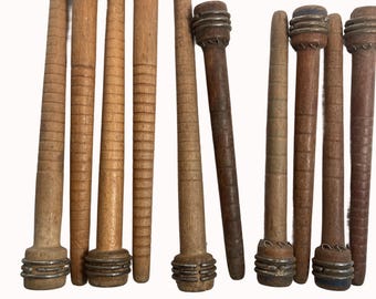 Wood Spools Wooden Quills 7 3/8" and 8 3/4" Reclaimed Primitive lot of 10