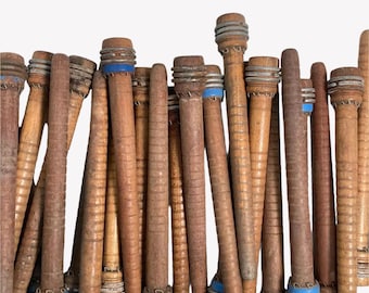 Vintage Wood Bobbins - Lot of 30 - 8" with staple,Textile Spindles