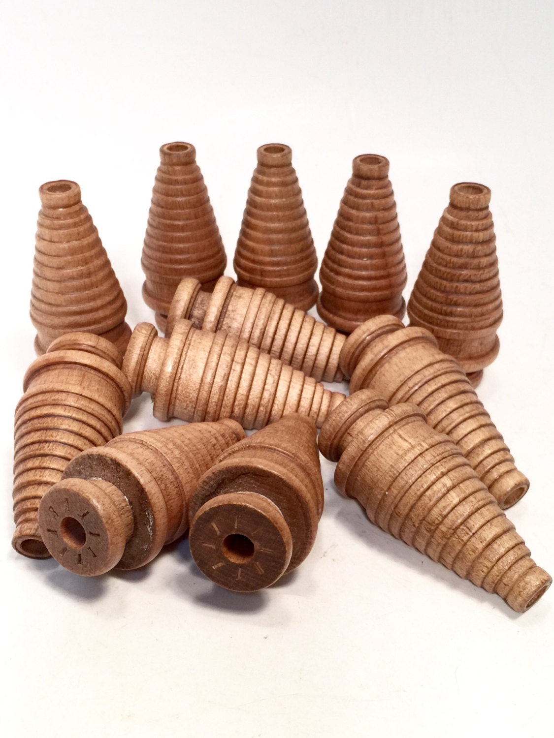 Wooden Spools Wood 6 Small Factory Reclaimed Industrial Quills Textile Spinning Bobbins Vintage Wood NOS Medium Wood tone Beads :