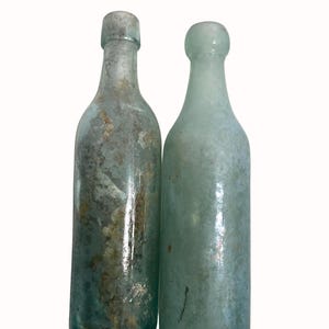 Antique Torpedo Soda Bottles Vintage Aqua Blue Glass Cork, Antique Round Bottom Vintage Soda Farm Fresh, Freshly Dug Drink Bottle Pair,