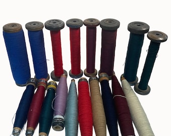 Vintage Wrapped Wood Spools: Textile Bobbins, Lot of 18