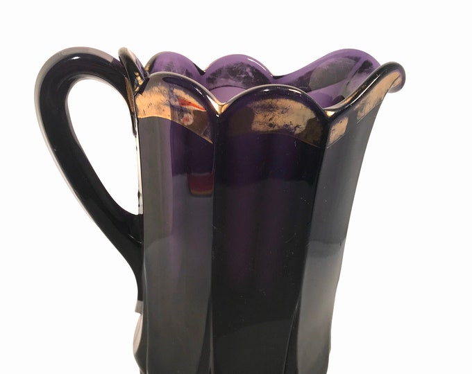 Antique Purple Amethyst Glass Pitcher: Scalloped Gold Trim, C.1890s - Etsy