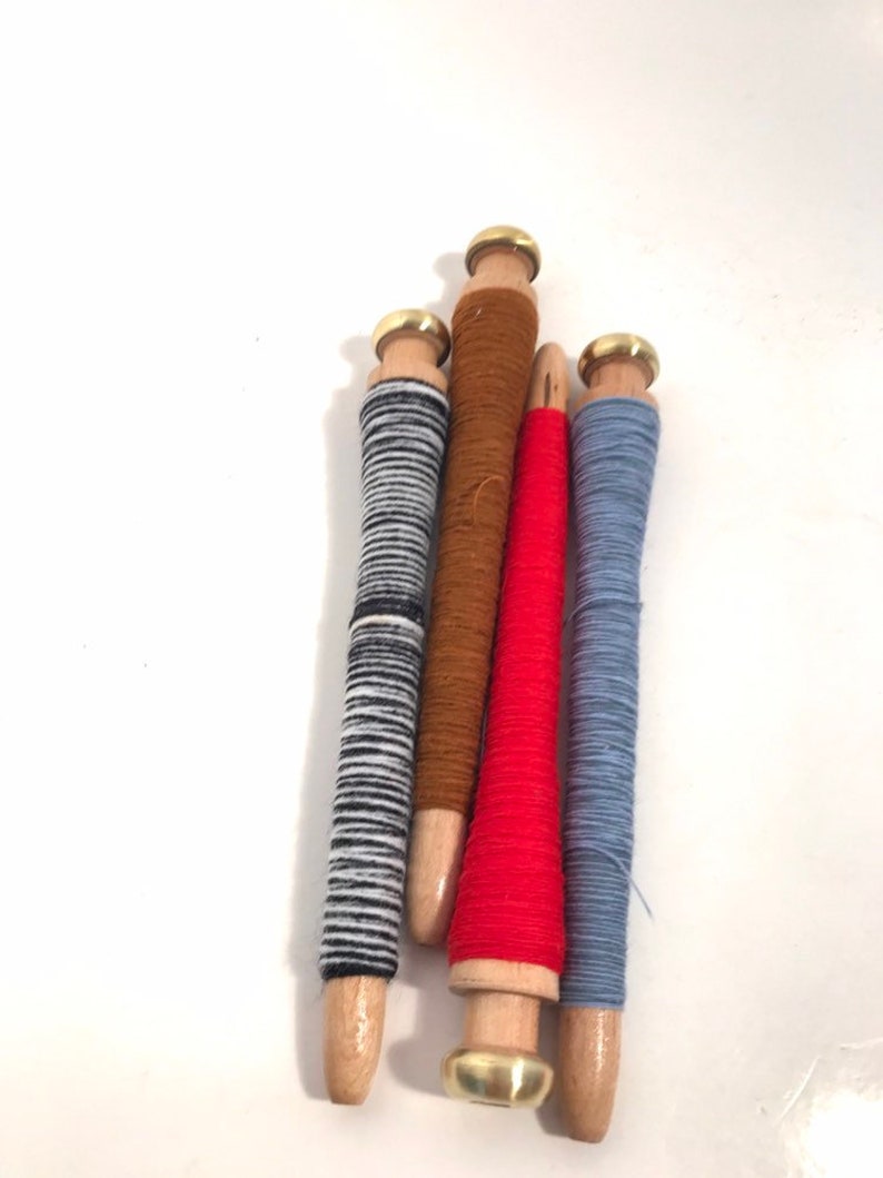 free shipping wrapped threaded Primitive Quills Industrial Spinning Textile lot SHINY BRASS END Spools Bobbins Lot of 12 items