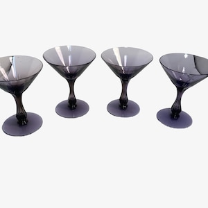 Vintage Purple Glasses Amethyst Stemware Water Goblets Wine Glasses Set of 4
