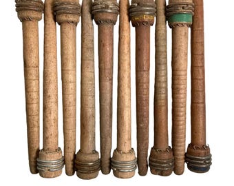 Vintage Wood Bobbins -7 3/8", Reclaimed Industrial Textile Spindles - Lot of 10