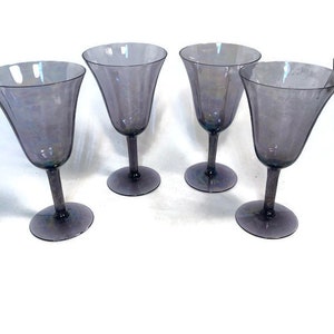 Purple Glass Wine glasses goblets water glasses set of 4 Purple Amethyst  -