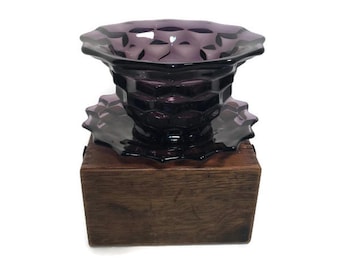 Fostoria American Serving Bowl Amethyst Purple Glass Plate Set Condiment Elegant Tableware Scalloped Edge Vintage Pressed Glass