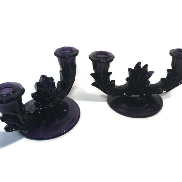 Purple Fostoria Candle Holder Etsy