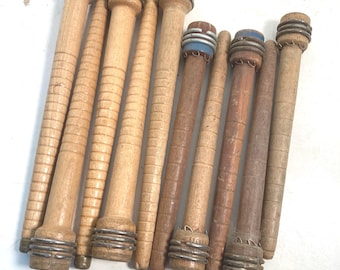 Wood Spools Wooden Quills 7 3/8" and 8 3/4" Reclaimed Primitive lot of 10