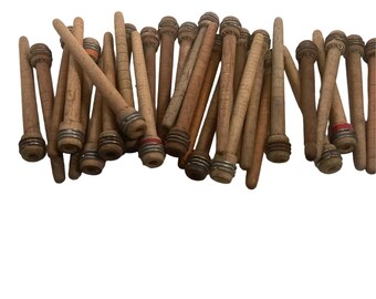 Vintage Wood Bobbins: 7 3/8", Reclaimed Industrial Textile Spindles, Lot of 30