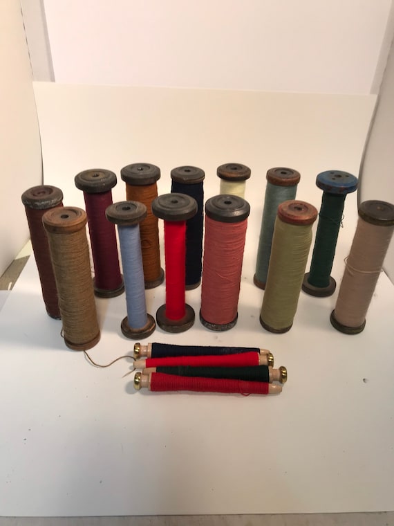 Vintage Industrial Textile Wood Bobbins/Quills with Thread Lot of 3 